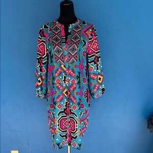 Alice & Trixie Vibrant Silk Turquoise Geometric Print Midi Dress